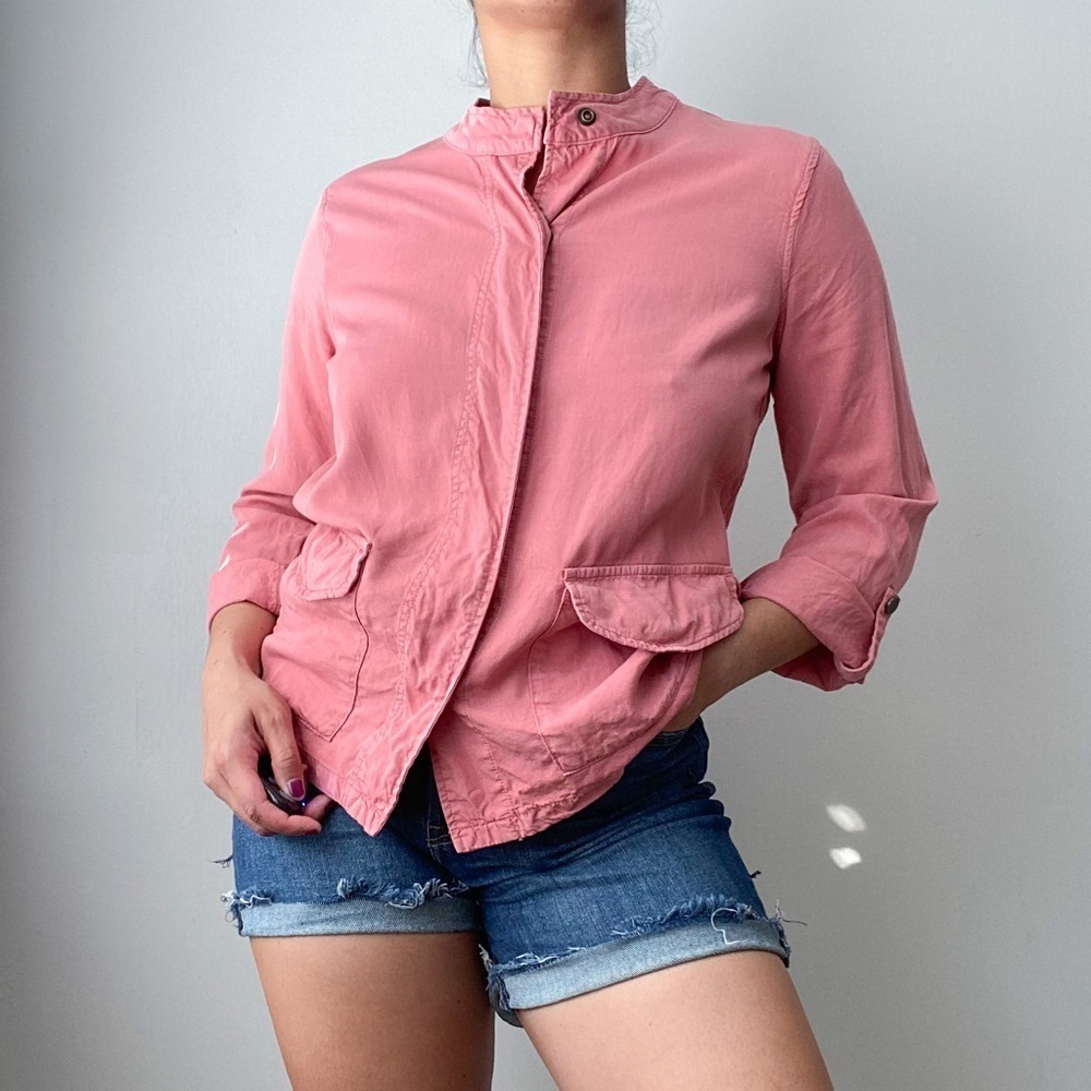 Sanctuary Pink Lightweight Lyocell Button Roll Up Sleeve Utility Jacket Large